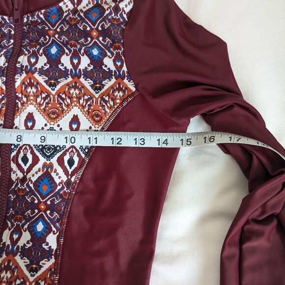 Maroon Patterned Long Sleeve Women's Swim Suit - Picture 8 of 9
